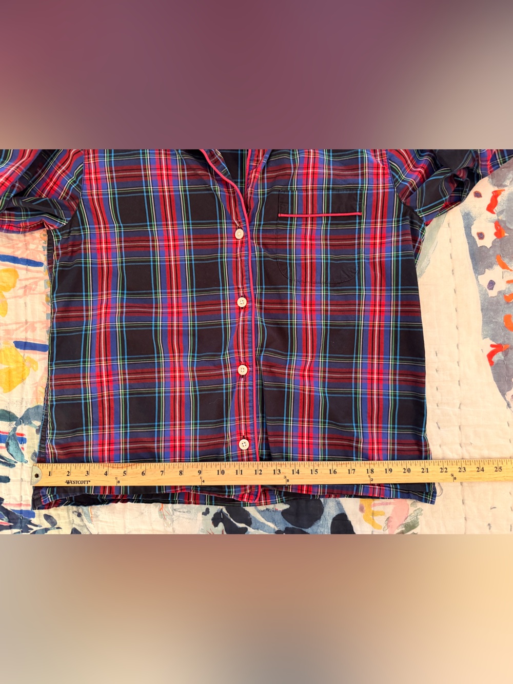 J. CREW M Red Black Plaid Pajama Top Piping Button-Up Cotton Poplin - Picture 12 of 12